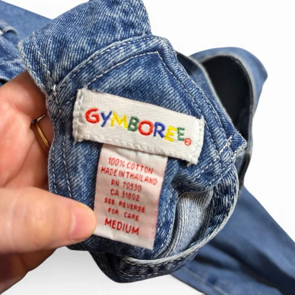 Vintage Gymboree Overalls Girls Hearts Size Medium Stitched Patches Dark‎ wash